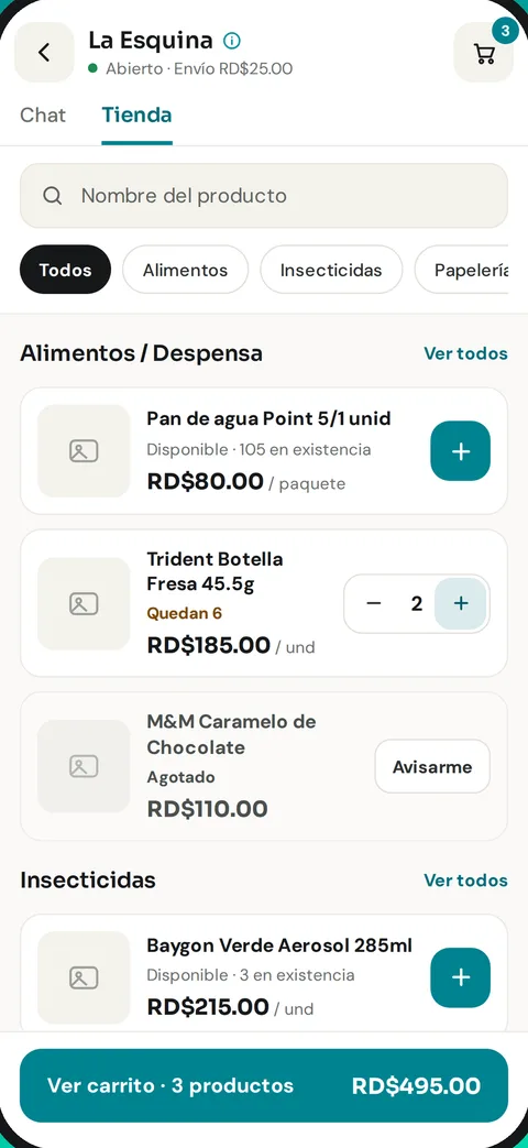 Catálogo de un negocio con productos, precios y existencia